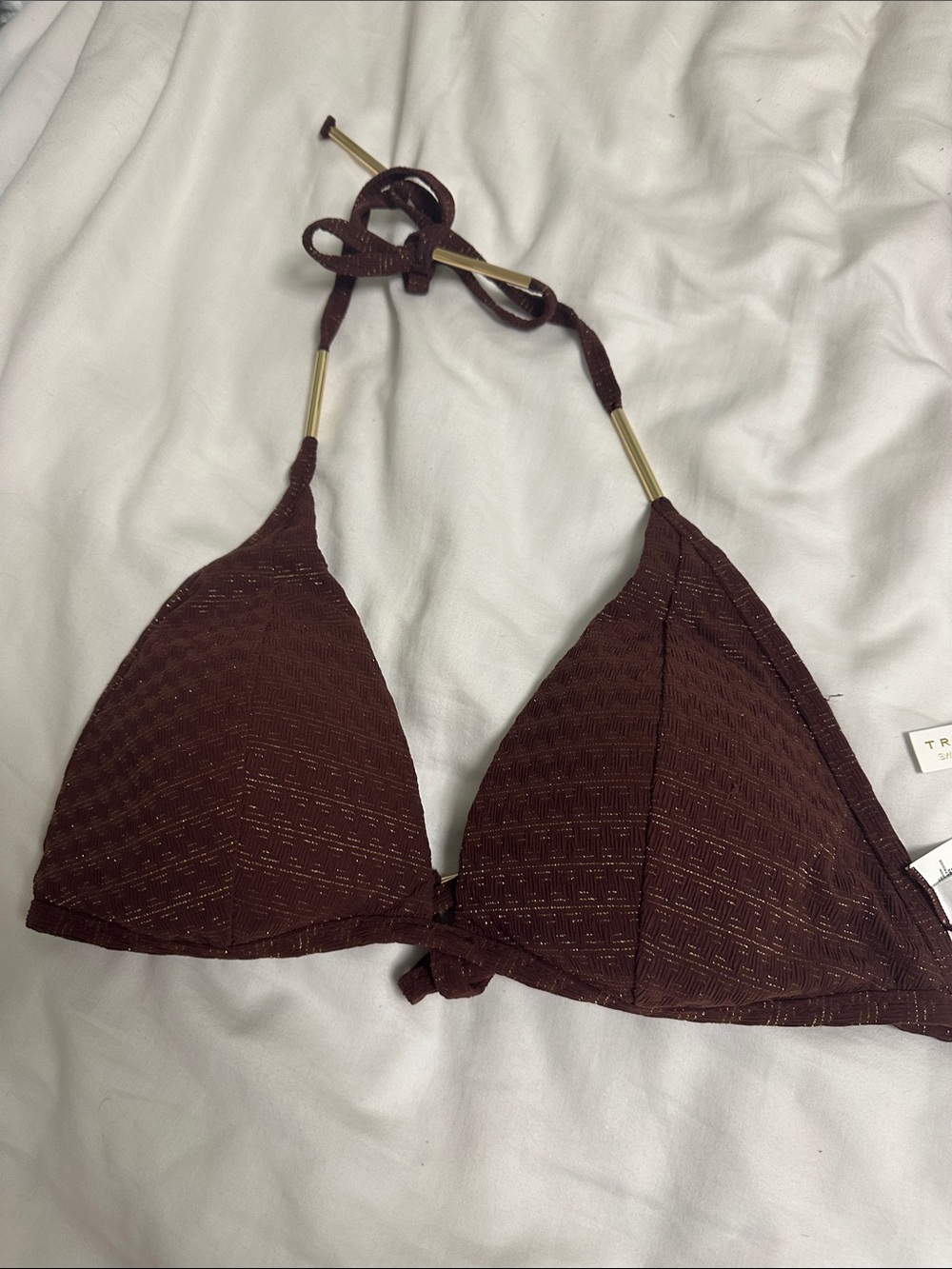 Trina Turk Deep Brown Textured Triangle Swim Top
